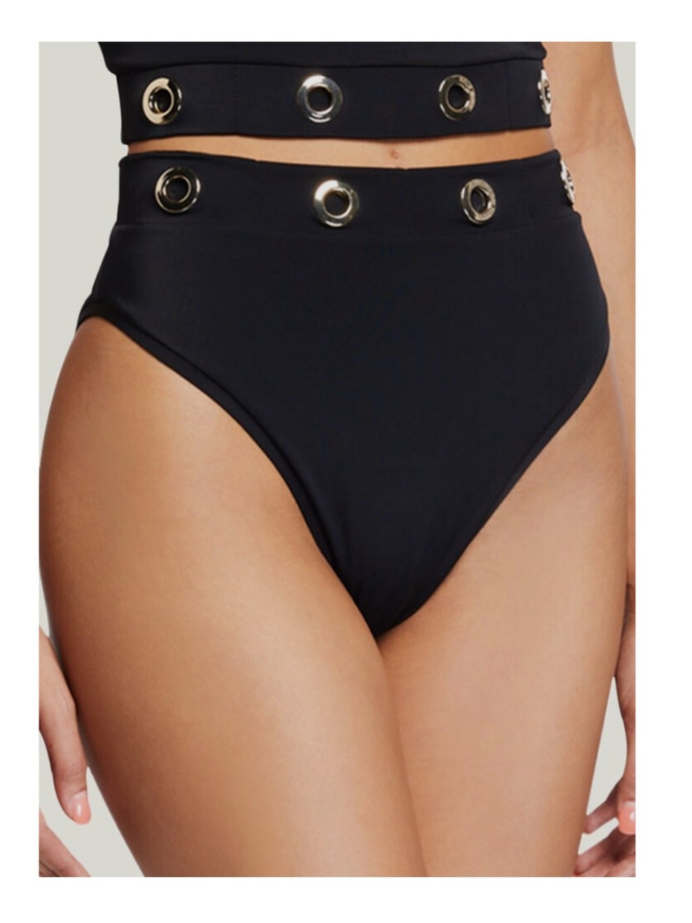 Oye Black Arya High-Waist Grommet Detail Bikini Bottom